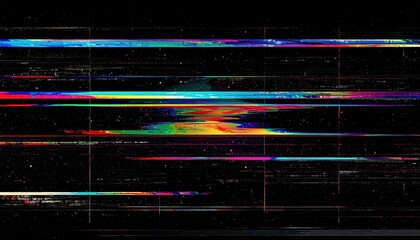 Distorted VHS analog static with RGB flicker lines on black