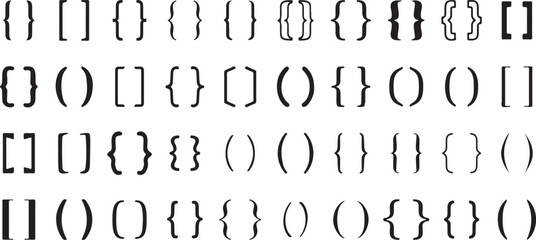 Bracket and Parenthesis Vector Icons with Minimalist Style, Black and White, Creative Design, Bold, Artistic, Expressive, Modern, Functional, Simple, Stylish, Decorative, Unique, Graphic, Used in Desi