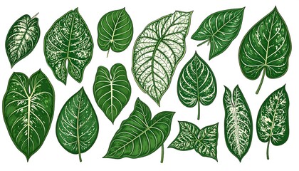 Collection of variegated tropical leaves