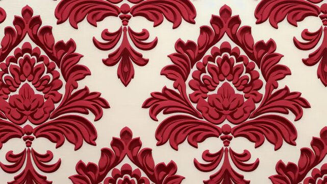 This striking red and white damask pattern showcases an elegant and ornate design, perfect for adding a touch of sophistication to any interior space.