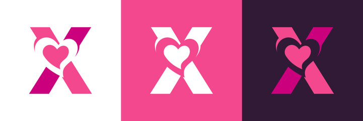 Letter X with Love , for Valentine , greeting , romantic Logo Icon Vector