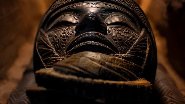 This captivating image features a detailed ancient sarcophagus showcasing intricate carvings, emphasizing the artistry and cultural significance of historical artifacts.