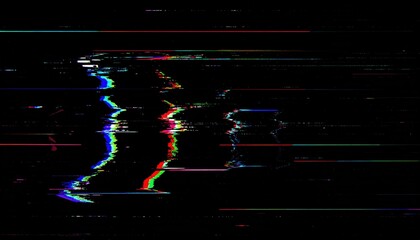 Distorted VHS analog static with RGB flicker lines on black