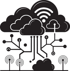 cloud computing network diagram vector silhouette