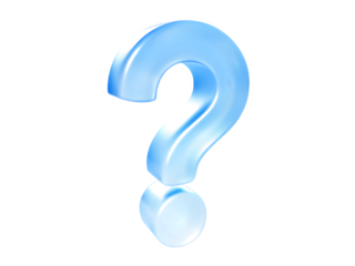 Glowing blue question mark symbol against a black background