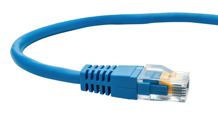 Vibrant blue Ethernet cable with RJ45 connector for fast network connections, essential for modern technology and data transfer solutions.