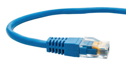 Vibrant blue Ethernet cable with RJ45 connector for fast network connections, essential for modern technology and data transfer solutions.