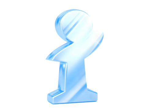 Abstract sculpture of a human figure in light blue against a black background