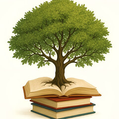 Knowledge type Tree Illustration Growing from Open Book with Roots