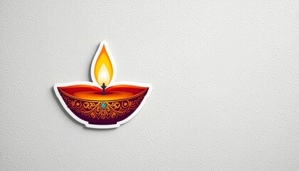 A Diwali diya sticker is attached on a solid wall