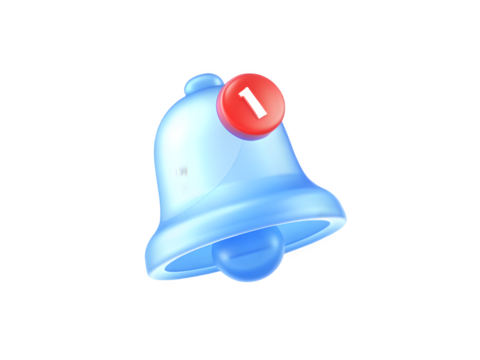 Blue notification bell icon with a red alert badge showing the number one