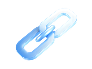 Abstract glowing blue chain link symbol on black background