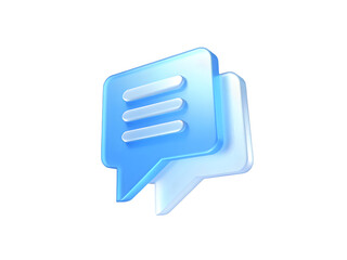 3d blue speech bubble icon with text lines on black background