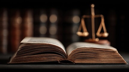 Open law book with highlighted justice scales symbolizes knowledge fairness ethics legal responsibility governance accountability transparency protection law compliance order structure