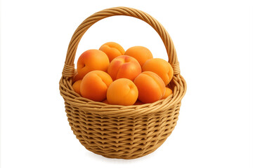 Wicker basket overflowing with fresh ripe apricots on transparent background