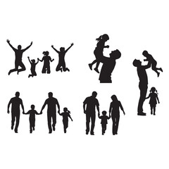 Silhouettes of People in Conversation and Interaction. Couples, Friends, and Parents with Children. Black and White Vector Set of Social and Family Moments