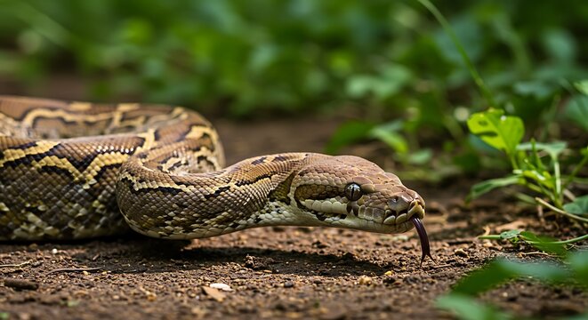 Indian python slithering on ground