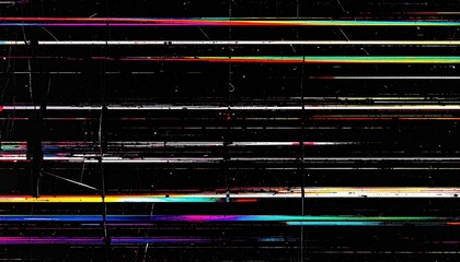 Distorted VHS analog static with RGB flicker lines on black