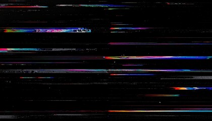 Distorted VHS analog static with RGB flicker lines on black