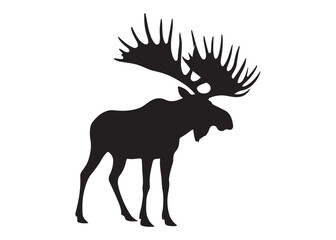 elk moose logo silhouette vector, elk deer moose  vector silhouette illustration, wild animal vector of a elk moose silhouette, bull elk moose logo silhouette vector on white background. 