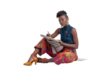 Woman drawing fashion sketch design creative art inspiration style pose on transparent background