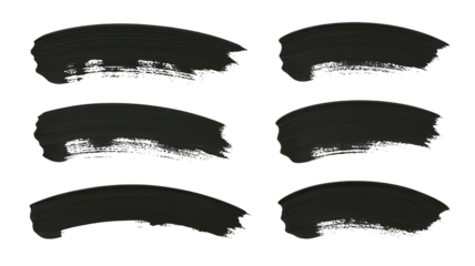 Six elegant dark grey brush stroke textures with visible bristle marks, perfect for adding a sophisticated artistic touch to modern designs and creative projects.