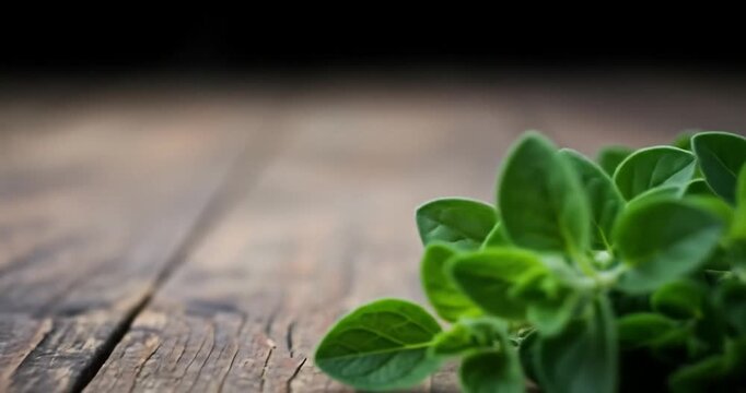 Fresh oregano leaves on rustic wooden surface