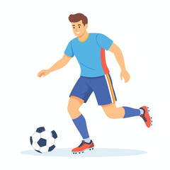 Obraz premium Smiling soccer player in action, dribbling a ball.