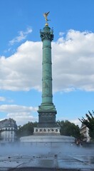 Urban Scene of Place de la Bastille Monument with Ground Fog