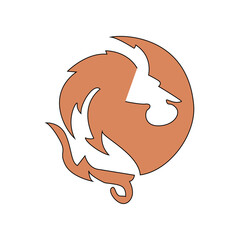 Abstract Lion Dragon Hybrid Logo, Brown Circle Mythical Emblem, Fantasy Creature Icon Vector