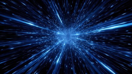 Fototapeta premium Cosmic blue light streaks radiate from a central point, creating a sense of speed and vastness