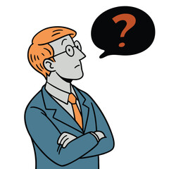 Cartoon man in suit with question mark thought bubble vector illustration.eps