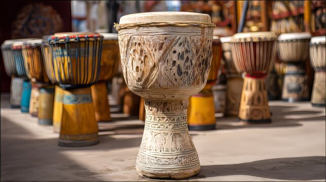 Cultural African Drums Workshop with Carved Wooden Percussion and Traditional Craftsmanship