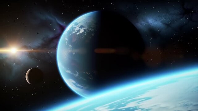 Planet Earthrise Cosmic View: Dark Space Nebula Background