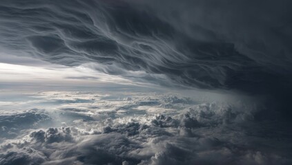 Dark storm clouds over a vast expanse of cumulus clouds
