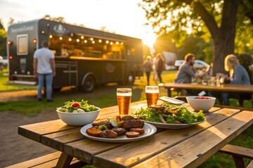 Outdoor dining food truck sunny picnic