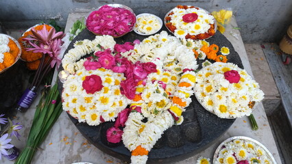 Flowers and flower petals for worship and decoration