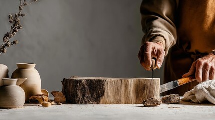 Carpenter crafting wood in natural workshop setting for rustic design inspiration
