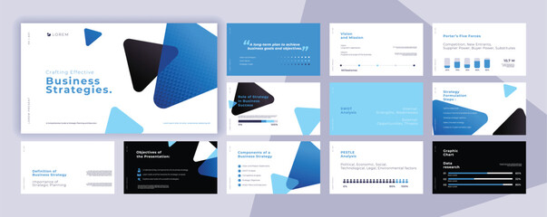 Abstract powerpoint presentation templates set, blue color identity presentation background, banner template, brochure, landing page, company profile, business design package set, vector illustration.