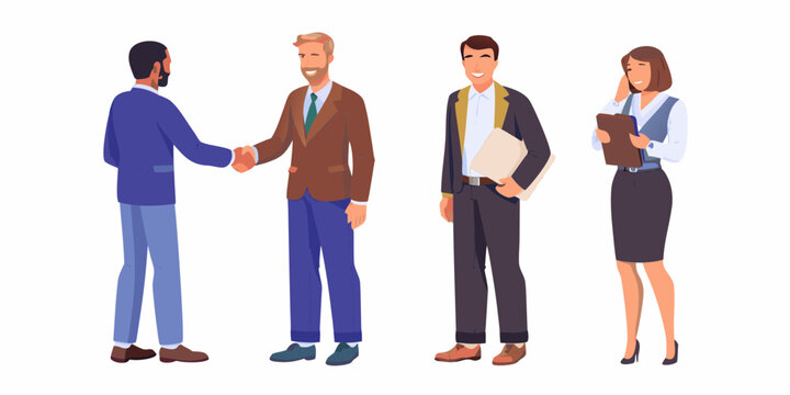 Diverse business professionals in formal attire collaborating and communicating in a modern office setting - Powered by Adobe