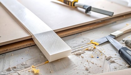 Tools and materials on a workshop table for crafting