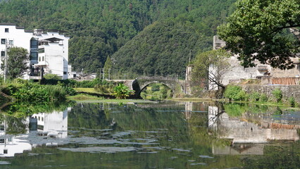 The old architectures view with the traditional Chinese style in the countryside of the China
