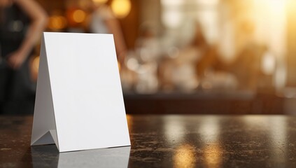 Blank table tent card mockup in a restaurant setting ready for advertising and promotions for your