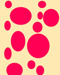 An abstract, seamless polka dot pattern with colorful retro circles, hearts, and bubbles, perfect for a decorative wallpaper