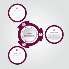 Marketing process visualization with white circle diagram | Business data representation with 3 steps or option eminence border | 3d timeline vector illustration for web, presentation, report