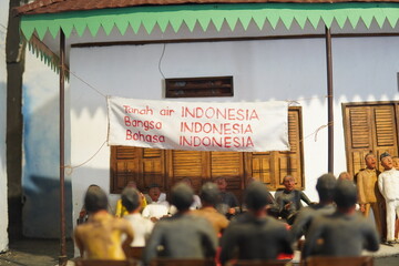 Diorama of statues of human activities in the era before Indonesian independence who were gathered...