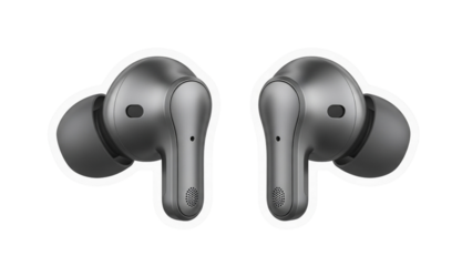 Realistic 3D Wireless Earbuds Isolated on Transparent Background