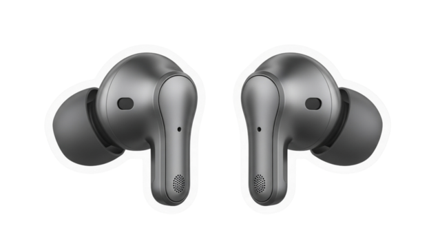 Realistic 3D Wireless Earbuds Isolated on Transparent Background