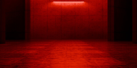 Modern Underground Massive Concrete Cement Blocks Hallway Room Tunnel Corridor Bunker Hangar Realistic Stage Lights Empty Warehouse 3D Rendering © IM_VISUALS