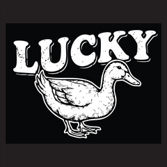 Lucky Duck - Vintage Grunge Style Graphic with Duck Illustration